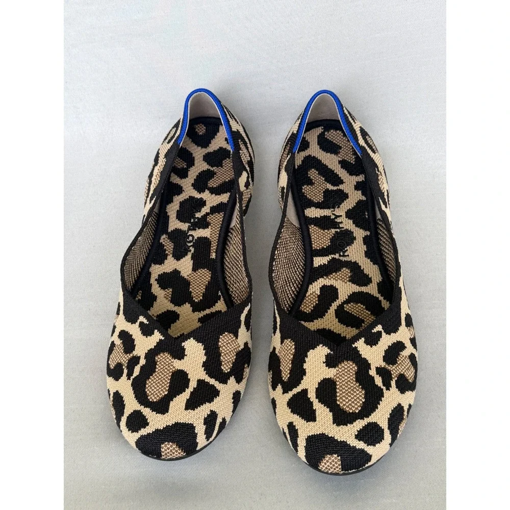 Rothys The Flat Wild Cat Leopard Animal Print Knit Ballet Flats W's 11 Round Toe